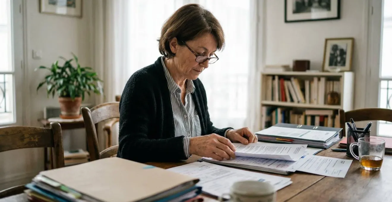 Propriétaire consultant des documents de travaux pour préparer son diagnostic énergétique